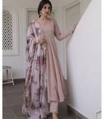 157 brownWomen's Cotton Blend Straight Kurta with Pant & Dupatta 