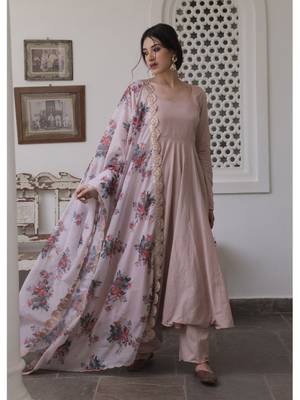 157 brownWomen's Cotton Blend Straight Kurta with Pant & Dupatta  2