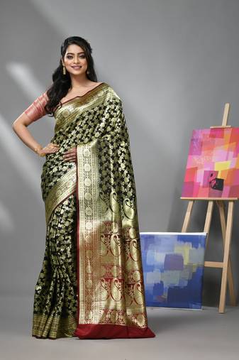 Black silk banarasi saree with zari woven designs
