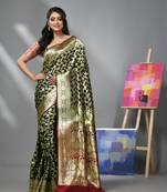 Black silk banarasi saree with zari woven designs
