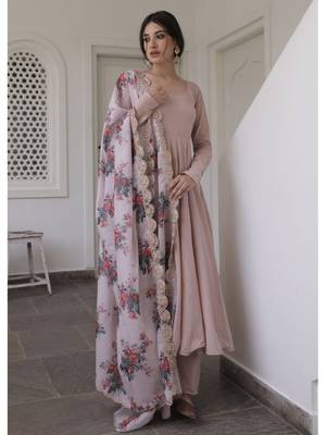 157 brownWomen's Cotton Blend Straight Kurta with Pant & Dupatta  4