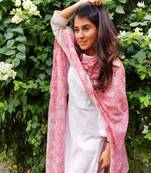 161 white Women's Cotton Blend Straight Kurta with Pant & Dupatta 