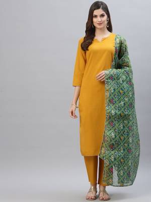 kavya gold Women's Cotton Blend Straight Kurta with Pant & Dupatta  1
