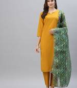 kavya gold Women's Cotton Blend Straight Kurta with Pant & Dupatta 