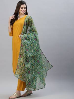 kavya gold Women's Cotton Blend Straight Kurta with Pant & Dupatta  2