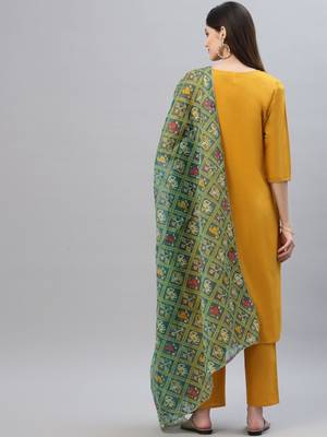 kavya gold Women's Cotton Blend Straight Kurta with Pant & Dupatta  3