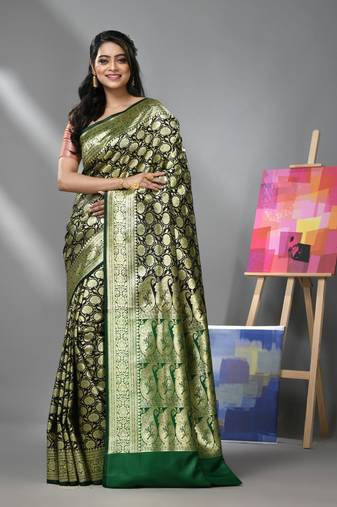 Black silk banarasi saree with zari woven designs
