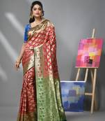 Rose pink silk banarasi saree with zari woven designs