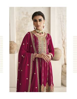 Dark Pink Heavy Silk Embbroidery Punjabi Salwar Suit 1