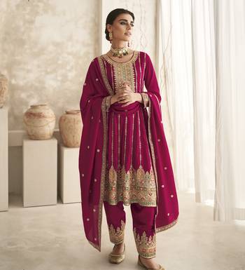 Dark Pink Heavy Silk Embbroidery Punjabi Salwar Suit 2