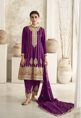 Purple Heavy Silk Embbroidery Punjabi Salwar Suit 1