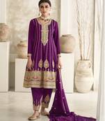 Purple Heavy Silk Embbroidery Punjabi Salwar Suit