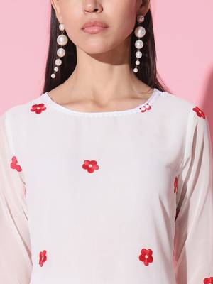 Off White Pure Georgette Fabric Embroidered Work Straight Kurta, Palazzo and Dupatta Set 4