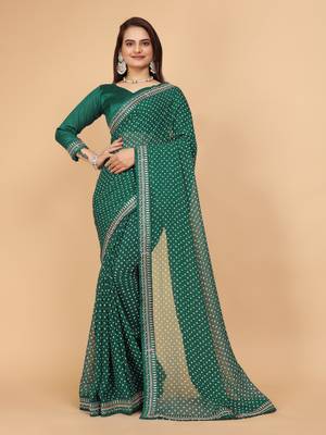 Green Colour Georgette Fabric Leheriya Print Saree WITH UN-STITCHED BLOUSE 1