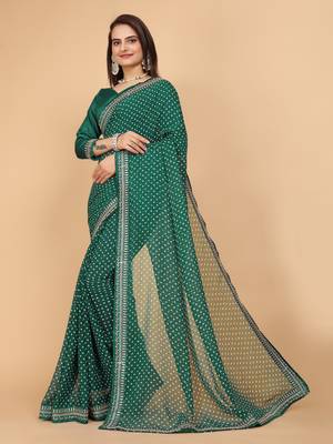 Green Colour Georgette Fabric Leheriya Print Saree WITH UN-STITCHED BLOUSE 2