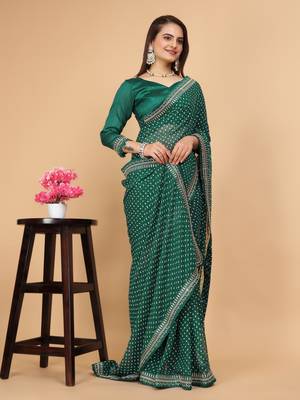 Green Colour Georgette Fabric Leheriya Print Saree WITH UN-STITCHED BLOUSE 3