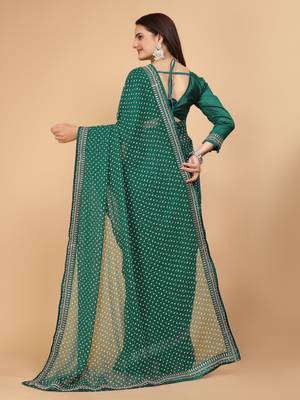 Green Colour Georgette Fabric Leheriya Print Saree WITH UN-STITCHED BLOUSE 4