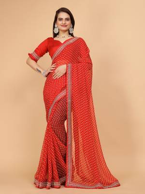 Red Colour Georgette Fabric Leheriya Print Saree WITH UN-STITCHED BLOUSE 1