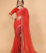Red Colour Georgette Fabric Leheriya Print Saree WITH UN-STITCHED BLOUSE