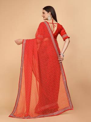 Red Colour Georgette Fabric Leheriya Print Saree WITH UN-STITCHED BLOUSE 3