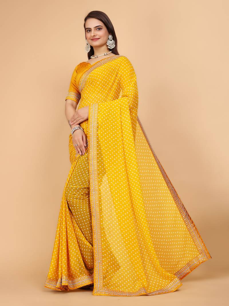 Women Party Wear Laheria Print Georgette Saree With Un Stitched Blouse