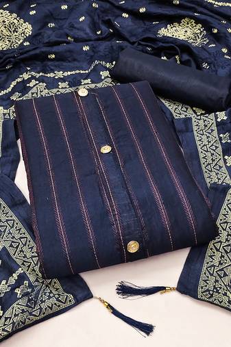 Women's blue unstitched designer weaving cotton jacquard dress material 