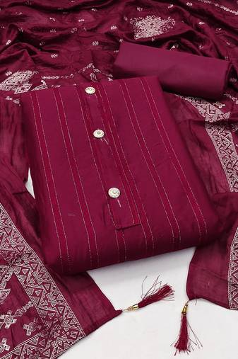 Women's maroon unstitched designer weaving cotton jacquard dress material 