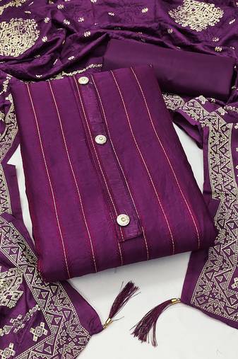 Women's purple unstitched designer weaving cotton jacquard dress material 