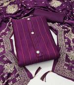 Women's purple unstitched designer weaving cotton jacquard dress material 