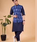 men's pastel kurta and elastic pyjama set with jacket - ikat print