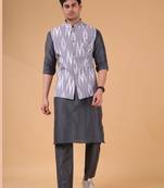 men's pastel kurta and elastic pyjama set with jacket - ikat print