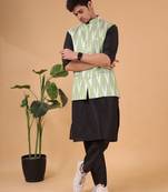 men's pastel kurta and elastic pyjama set with jacket - ikat print