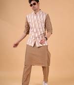 men's pastel kurta and elastic pyjama set with jacket - ikat print