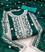 Women's sea green unstitched heavy thread embroidery silk dress material (gngr50072sgn)