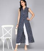 women rayon frontslit stripe straight kurta in blue