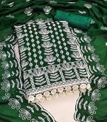 Women's green unstitched heavy thread embroidery silk dress material 