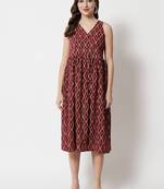 Ftdiva women rayon ikkat printed flared kurta in maroon