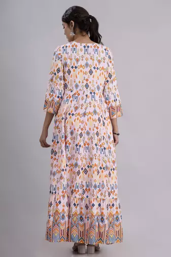 women rayon embroidery frontslit anarkali kurta in pink