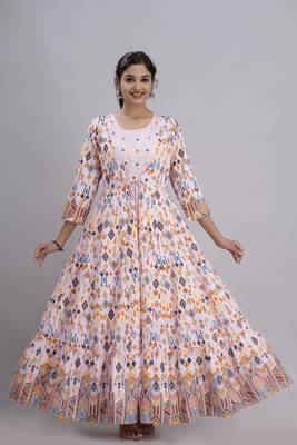 women rayon embroidery frontslit anarkali kurta in pink 3