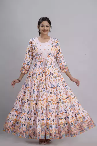 women rayon embroidery frontslit anarkali kurta in pink