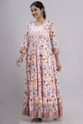 women rayon embroidery frontslit anarkali kurta in pink 4