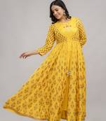 women rayon embroidery frontslit anarkali kurta in yellow