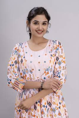 women rayon embroidery frontslit anarkali kurta in pink 5