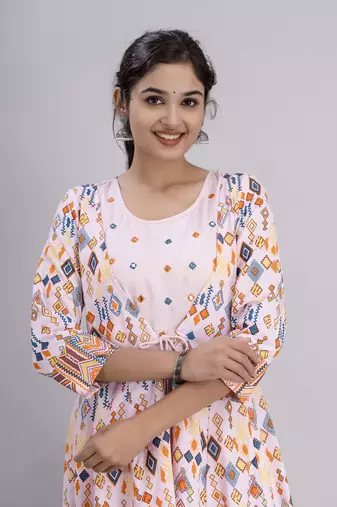 women rayon embroidery frontslit anarkali kurta in pink