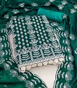 Women's sea green unstitched heavy thread embroidery silk dress material 