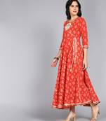 Ftdiva women embroidery angrakha cotton kurta in red
