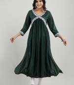 women rayon rayon embroidery flared aliya cut kurta in dark green