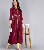 women rayon embroidered anarkali kurta in maroon