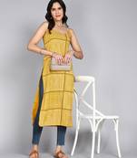 women rayon chevron printed straight kurta in yellow