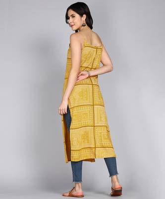 women rayon chevron printed straight kurta in yellow 2